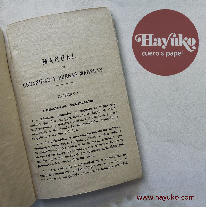 Hayuko , libro encuadernado artesanalmente,, hecho a mano, encuadernacion artesanal, manual urbanidad y buenas maneras
Asturias,,taller artesano, artesanal Gijon